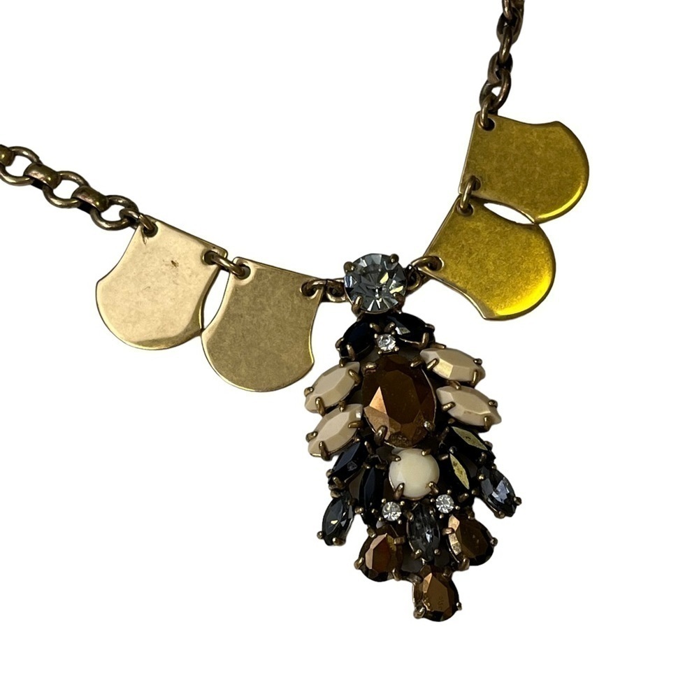 J Crew Statement Necklace Gold Tone Rhinestone Stones
